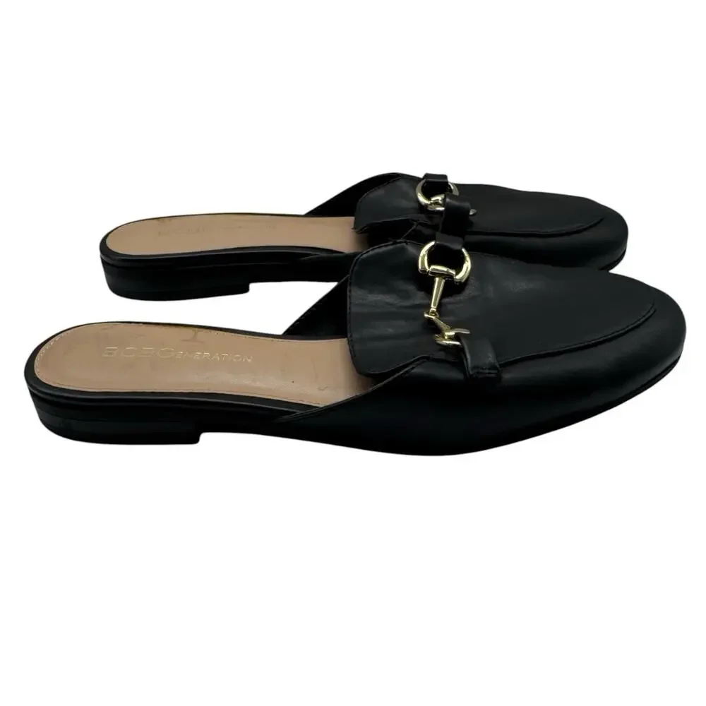 BCBG Generation Zemy Mule Flats Size 7.5 Black Horsebit Loafers